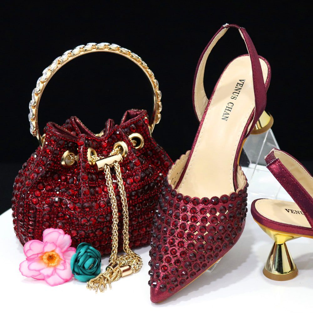 O1CN01DbAM5M1KPUgecobrq_!!2212782901156-0-cib Venus Chan Bridal combo,women's shoes with open back electroplated heel + rhinestone bucket handbag - Image 1