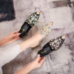 Baotou Slippers Women's Outer Wear Spring and Summer New Style Mesh Rough Heel Heavy Industry Handmade Rhinestone Shoe - Image 2