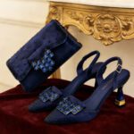 Premium Bridal combo set African Pointed-Toe Women's Shoes + Bag Set, Exquisite Diamond Buckle Paired with Faux Silk Fabric, Stiletto Pointed-Toe Shoes - Image 3