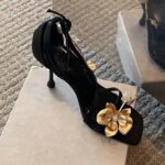 Elegant gold orchid strap square toe high heels - Image 4