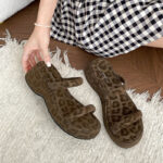 Pink leopard print with skirt thick-soled versatile sandals