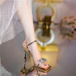 high heel square head women sandals