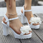 new flower buckle high heel sandals women's