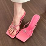 Naipai~French white square head thin strap high heel sandals - Image 3
