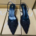 solid color embroidered mesh stiletto mules - Image 2