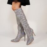 Stiletto pointed side zipper fashion women's boots knee boots - Image 5