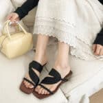 Square head heightened wedge heel slippers