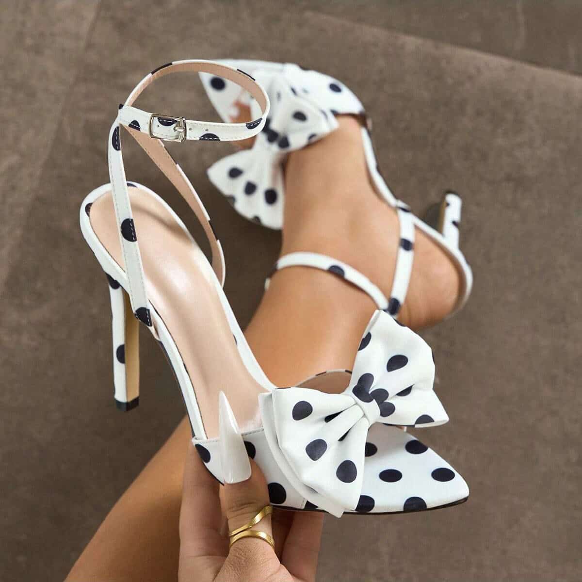 主图-1 Polka dot silk texture, exquisite bow heel - Image 1