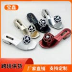 Elegant thick heel round toe flower sandals