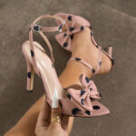 Polka dot silk texture, exquisite bow heel - Image 4