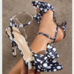 Polka dot silk texture, exquisite bow heel - Image 3