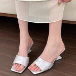 Silver bow wedge sandals for women 2025 summer square toe high heels new Chinese style sandals - Image 7