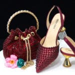 Venus Chan Bridal combo,women's shoes with open back electroplated heel + rhinestone bucket handbag