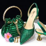 Venus Chan Bridal combo,women's shoes with open back electroplated heel + rhinestone bucket handbag - Image 5