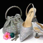 Venus Chan Bridal combo,women's shoes with open back electroplated heel + rhinestone bucket handbag - Image 3