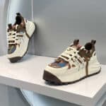 American street style leather and fabric patchwork casual sneakers, stylish and understated elastic dad shoes, trendy and fashionable men's sneakers - Image 3