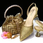 Venus Chan Bridal combo,women's shoes with open back electroplated heel + rhinestone bucket handbag - Image 6