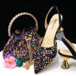 Venus Chan Bridal combo,women's shoes with open back electroplated heel + rhinestone bucket handbag - Image 2