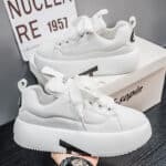 Spring Casual Shoes Round Toe Lace-up Chunky Sole Dad Shoes Personalized Solid Color Sneakers for Men - Image 7