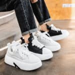 Spring Casual Shoes Round Toe Lace-up Chunky Sole Dad Shoes Personalized Solid Color Sneakers for Men - Image 8