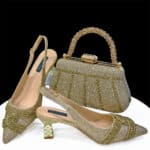 Bridal Combo Pointed Toe Cross Chain Rear Empty High Heels Matching Trapezoid Wrist Bag - Image 3