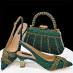 Bridal Combo Pointed Toe Cross Chain Rear Empty High Heels Matching Trapezoid Wrist Bag - Image 2