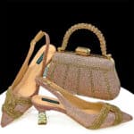 Bridal Combo Pointed Toe Cross Chain Rear Empty High Heels Matching Trapezoid Wrist Bag