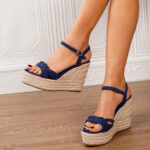 Cross-Border Straw Wedge-Heeled Thick-Soled Sandals Suede Ankle Strap Shoe - Image 3