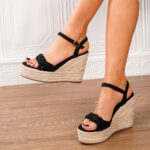 Cross-Border Straw Wedge-Heeled Thick-Soled Sandals Suede Ankle Strap Shoe