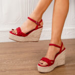 Cross-Border Straw Wedge-Heeled Thick-Soled Sandals Suede Ankle Strap Shoe - Image 5