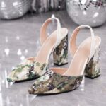 Floral one-strap retro literary style heel shoe