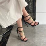 Premium YSL Gold Letter Logo Stiletto Heels, Sexy Open Toe Strappy Sandals - Image 2