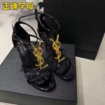 Premium YSL Gold Letter Logo Stiletto Heels, Sexy Open Toe Strappy Sandals - Image 11