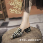 Baotou Slippers Women's Outer Wear Spring and Summer New Style Mesh Rough Heel Heavy Industry Handmade Rhinestone Shoe - Image 6