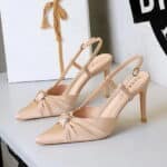 European and American Style Banquet Silks and Satins Bow Stiletto High Heels