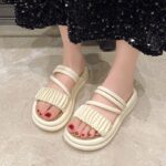 Versatile Outdoor Platform Slippers with Thick Sole Design and Pleated Two-Way Sandals