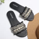 New Fashion Slippers with Pearl Buckle Versatile Solid Color Metal Decoration Round Toe Flat Sandals - Image 4