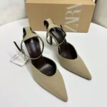 New ZARA Spring Women's Shoes Red Velvet Effect Pointed Temperament Thin Heel Muller Shoes T-Buckle Single Shoes - Image 3