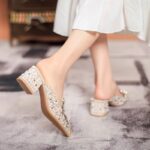Baotou Slippers Women's Outer Wear Spring and Summer New Style Mesh Rough Heel Heavy Industry Handmade Rhinestone Shoe - Image 5