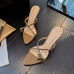 New Summer Style Pointed Toe Sandals with Metal Buckle Stiletto Heels - Image 2
