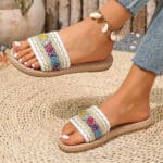 American Cross-border Colorful Color Block Ethnic Style Plus Size Women's Flat Shoes - Image 5