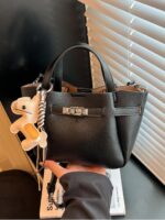 Casual lychee pattern basket bag, textured and versatile shoulder crossbody bag - Image 6
